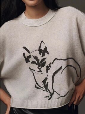 Anthropologie The Goldie Crew Neck Cashmere Sweater Cat
